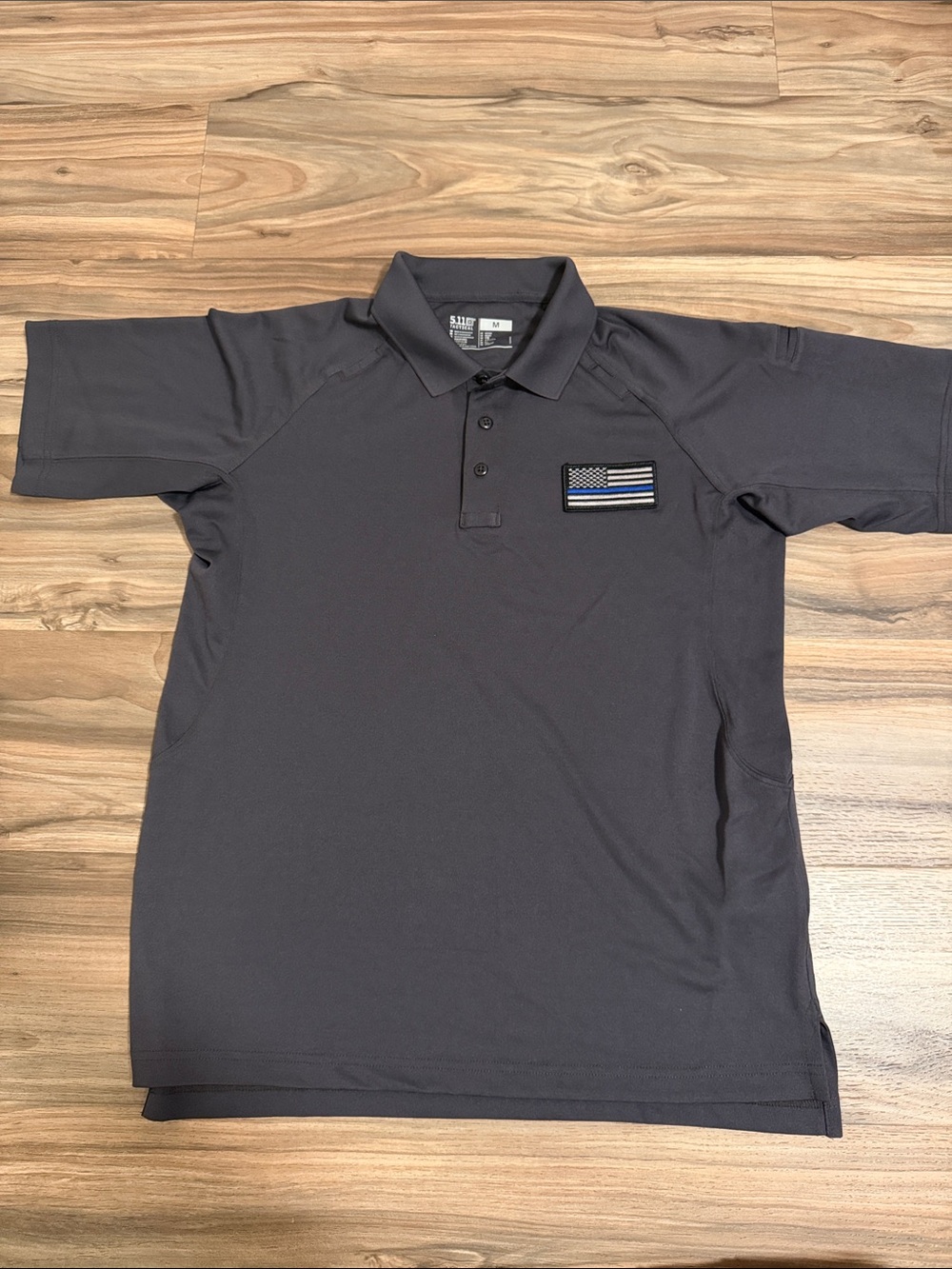 5.11 Tactical Polo Shirt Mens M Gray Performance S/S Thin Blue Line Patch